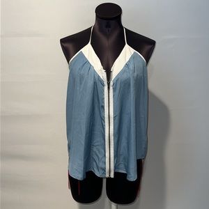 ZINGA Blue&White Sexy Front Zipper loose Top!